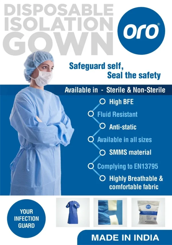 Oro Surgical Gown Disposable - Blue, Large - Image 3